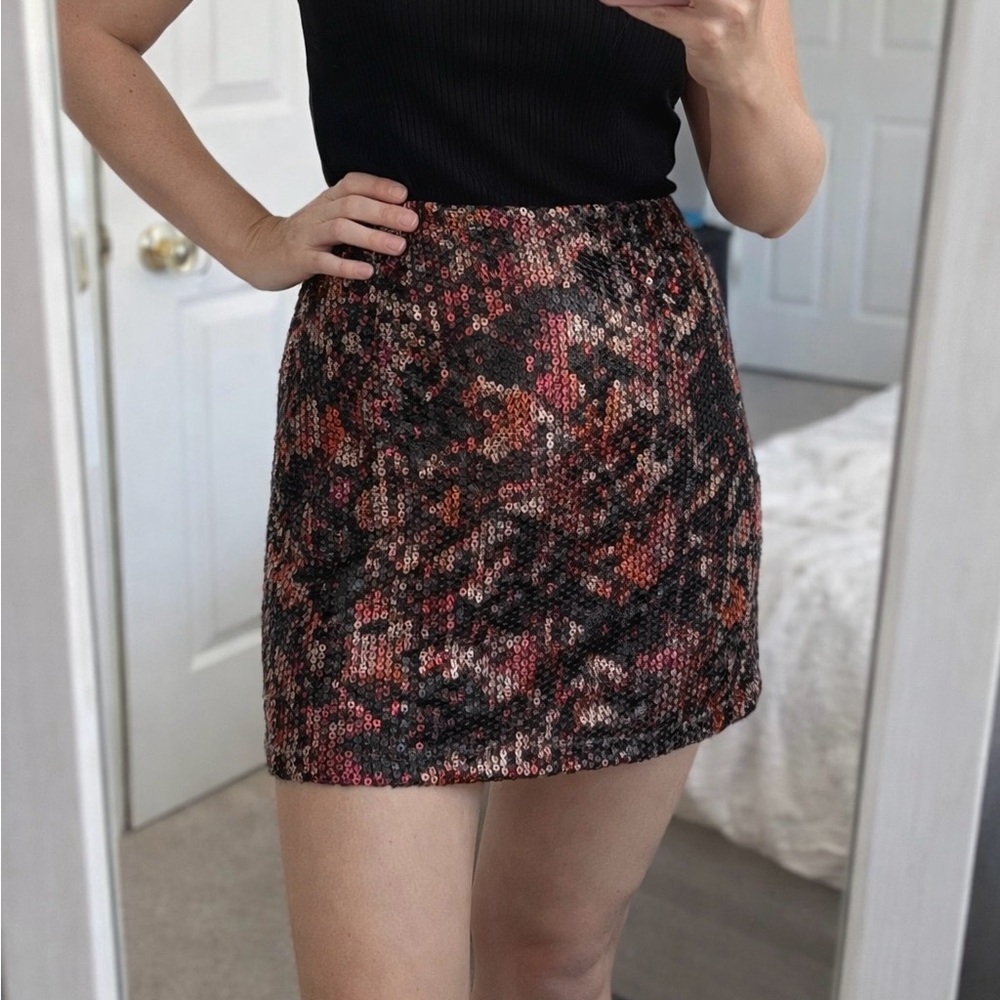 Sequin Mini Skirt Multicolor Party Sparkly High Waist Evening